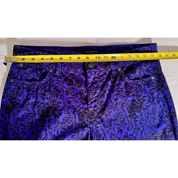 Talbots Petites 14P Women's Purple Black Floral Pants Straight Leg Thin Cool - Picture 6 of 11